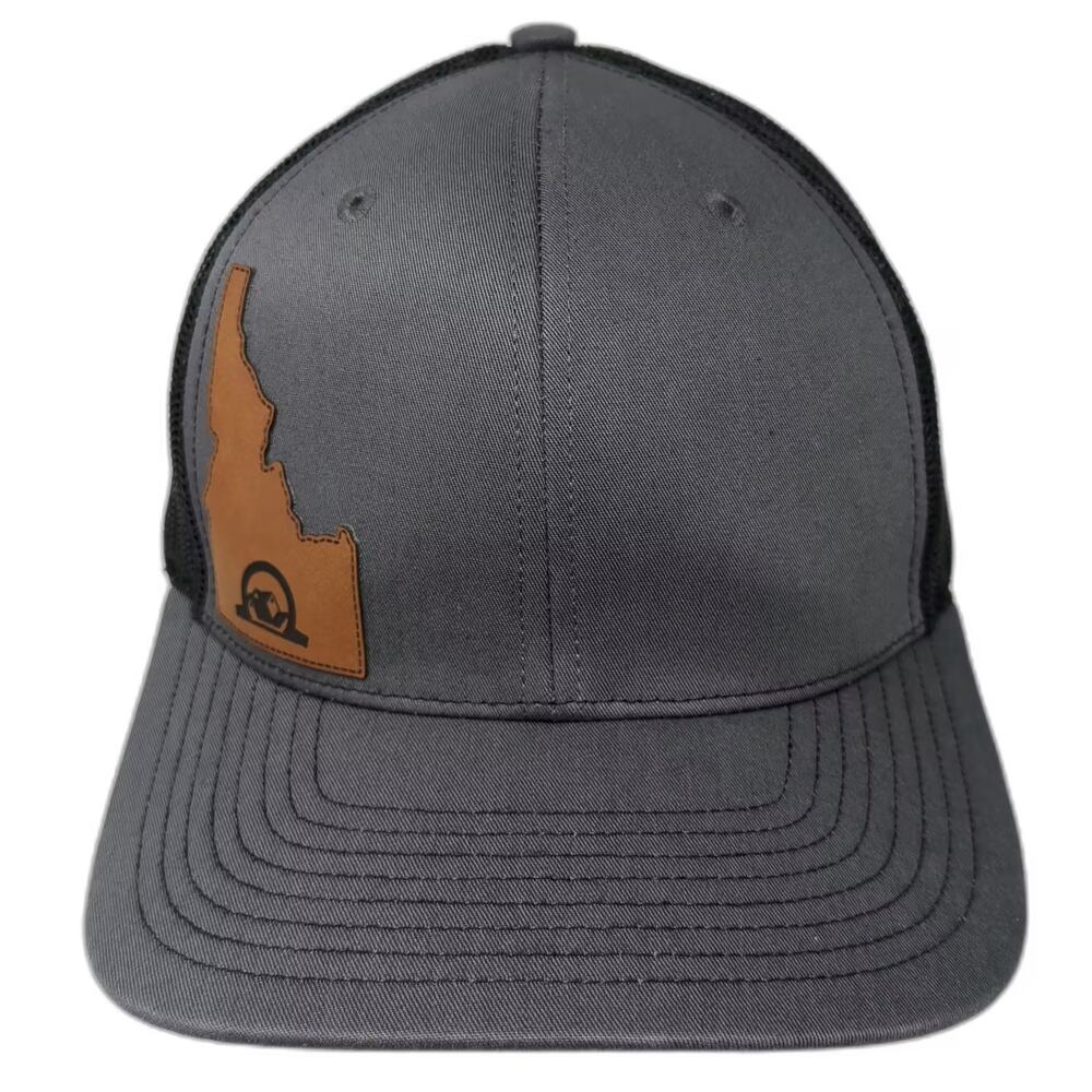 Richardson Trucker Hat Gray Black Idaho Leather Patch OS Snapback Mesh Back